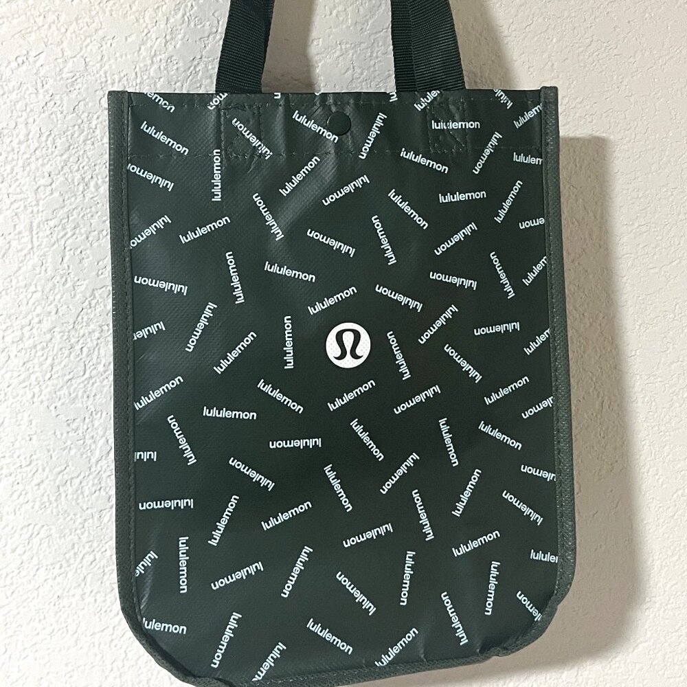 Lululemon Reusable Shopping Tote Lunch Bag Black Logo 11"x9"x4"